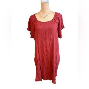 Umgee Women’s Animal Print Back Linen High-Low Dress With Fringe XL